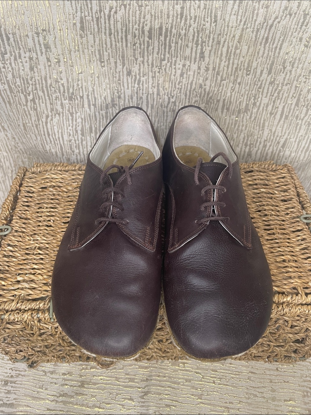 Earth Harmony Grounding Lace-Up Leather Shoes in Dark Brown Women Sz 40